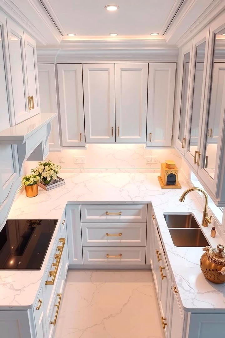 Marble Accented White Kitchen - 30 Small White Kitchen Ideas