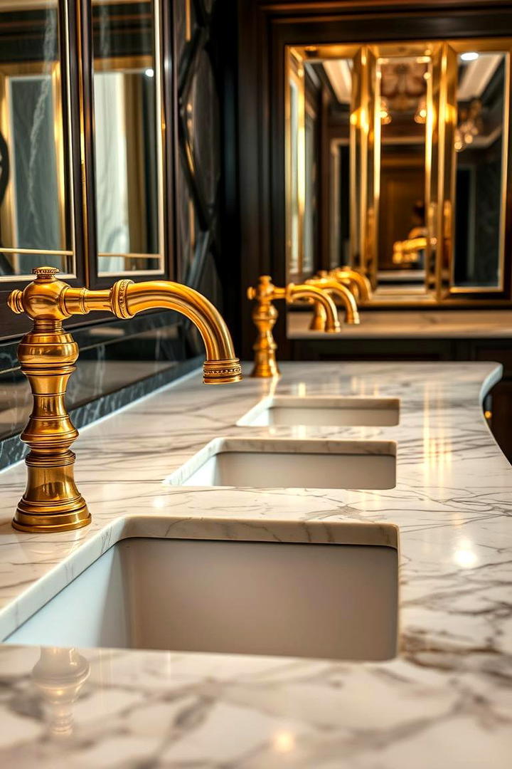 Marble Countertops with Gold Accents - 30 Marble Bathroom Ideas