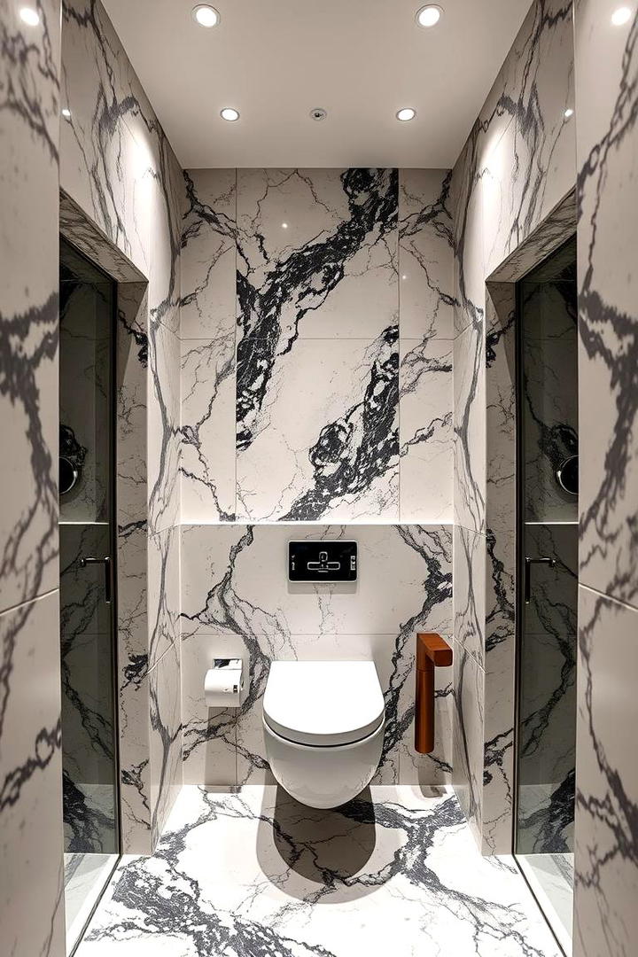 Marble Detailing in a Compact Space - 30 Marble Bathroom Ideas