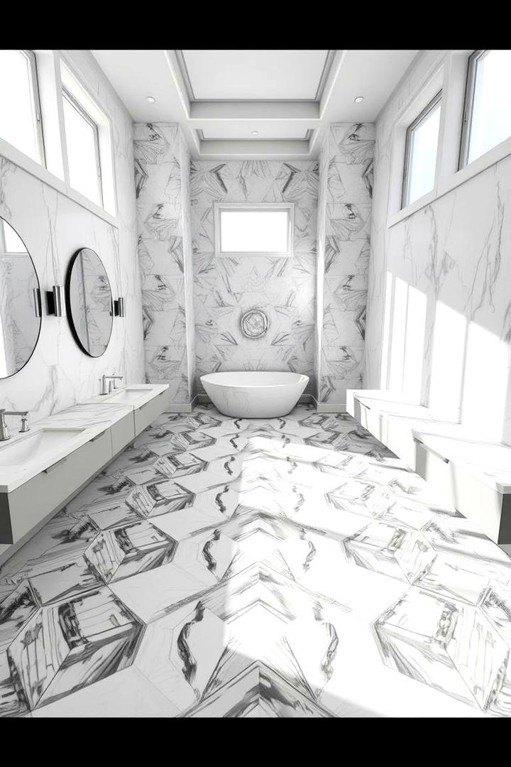 Marble Flooring with Geometric Patterns - 30 Marble Bathroom Ideas