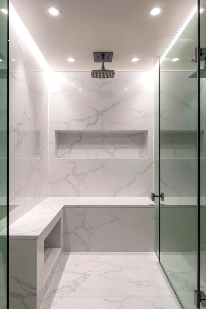 Marble Shower Bench and Storage - 30 Marble Bathroom Ideas