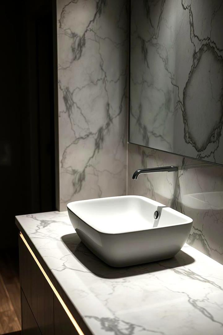 Marble Vanity with LED Lighting - 30 Marble Bathroom Ideas