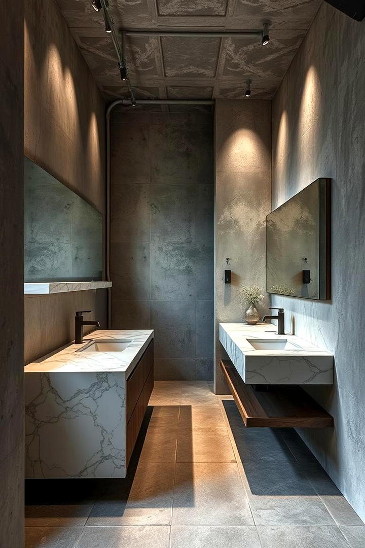 Marble and Concrete Industrial Mix - 30 Marble Bathroom Ideas