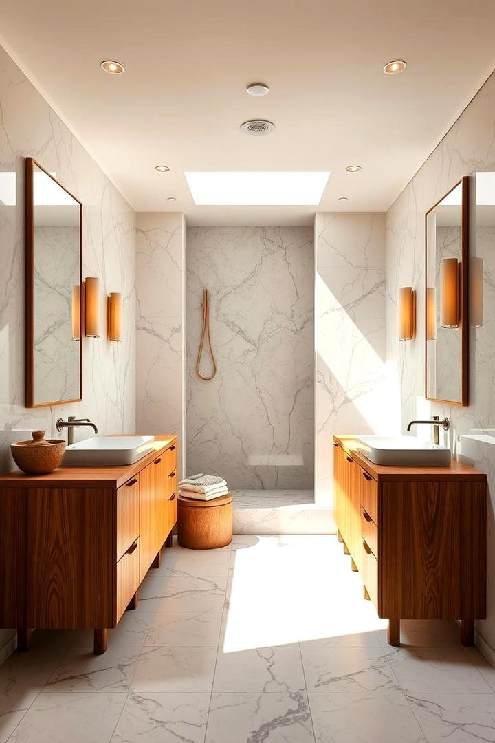 Marble and Wood Blend Bathroom - 30 Marble Bathroom Ideas