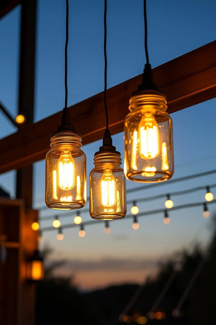 Mason Jar Lighting - 30 Rustic Outdoor Kitchen Ideas