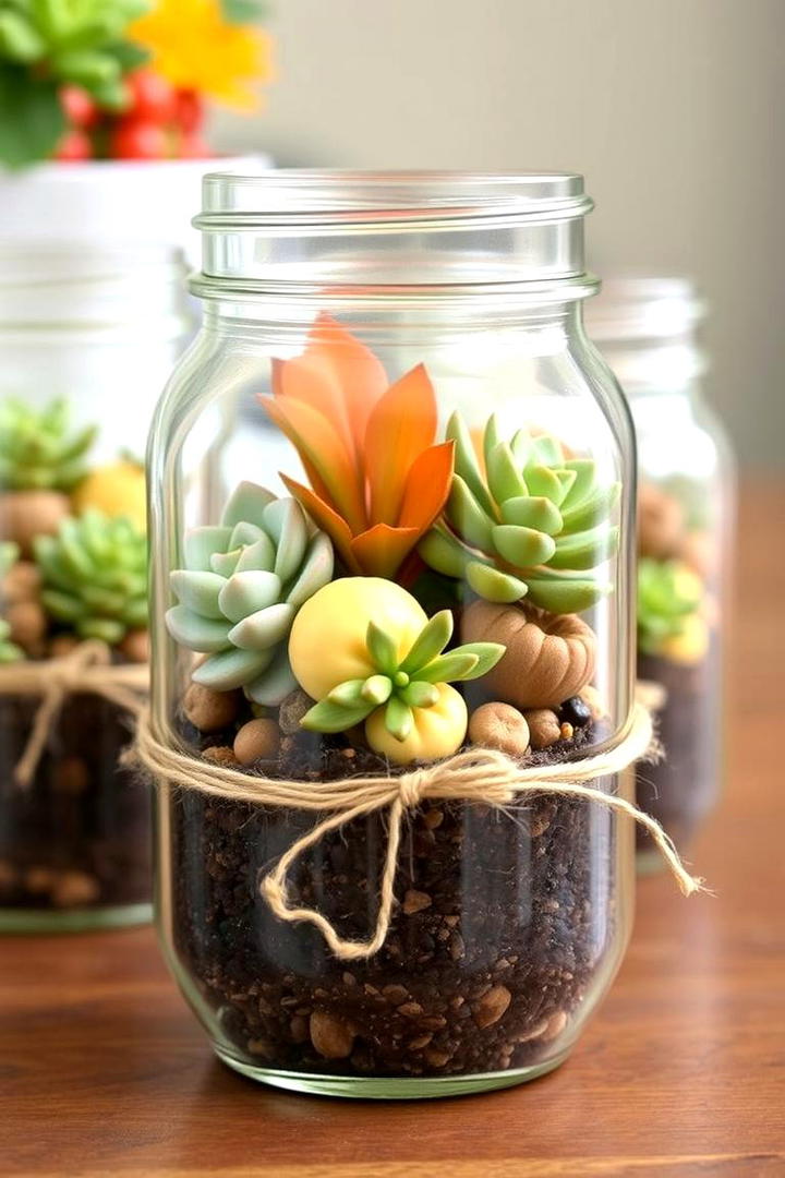 Mason Jar Succulent Display - 21 Fall Planter Ideas