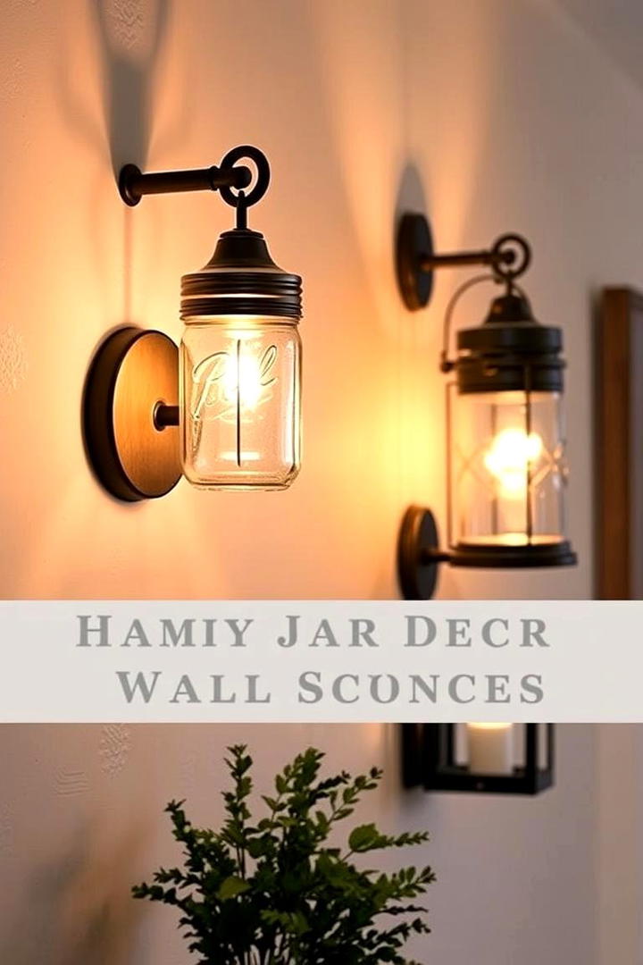 Mason Jar and Lantern Wall Sconces - 21 Farmhouse Wall Decor Ideas