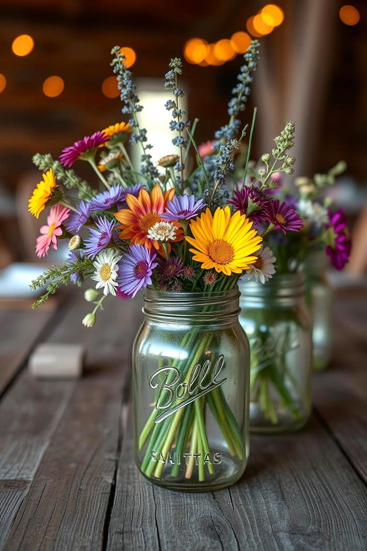 Mason Jar with Wildflowers - 30 Rustic Wedding Centerpieces