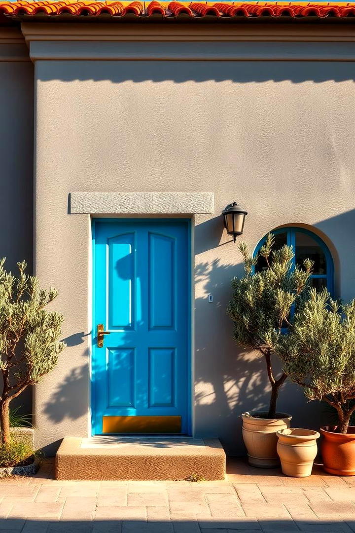 Mediterranean Escape - 30 Grey House With Blue Door Ideas