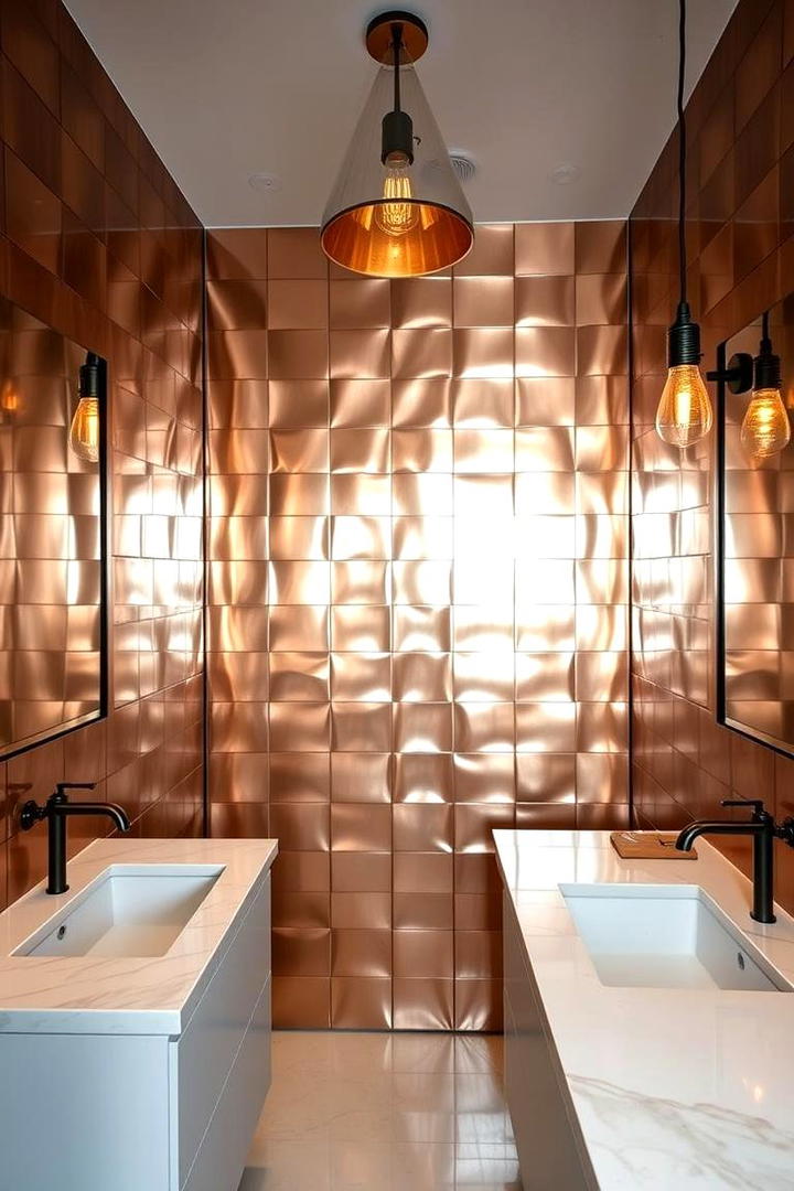 Metallic Finish Glamour - 21 Bathroom Accent Wall Ideas