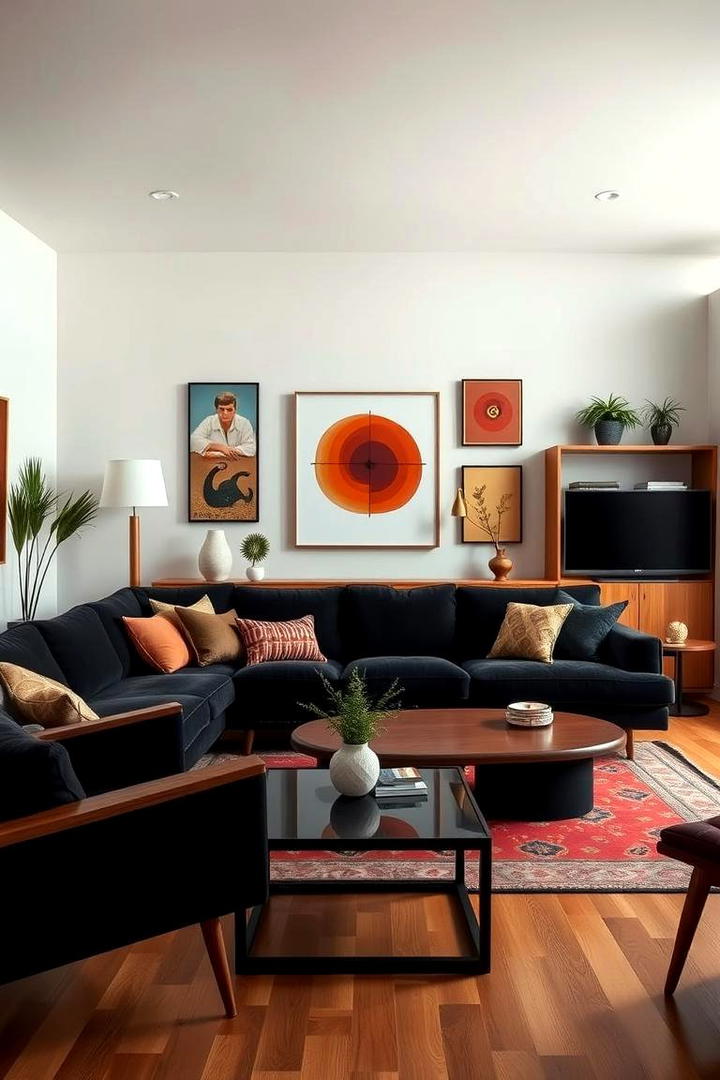 Mid Century Modern - 21 Living Room Ideas With Black Couches