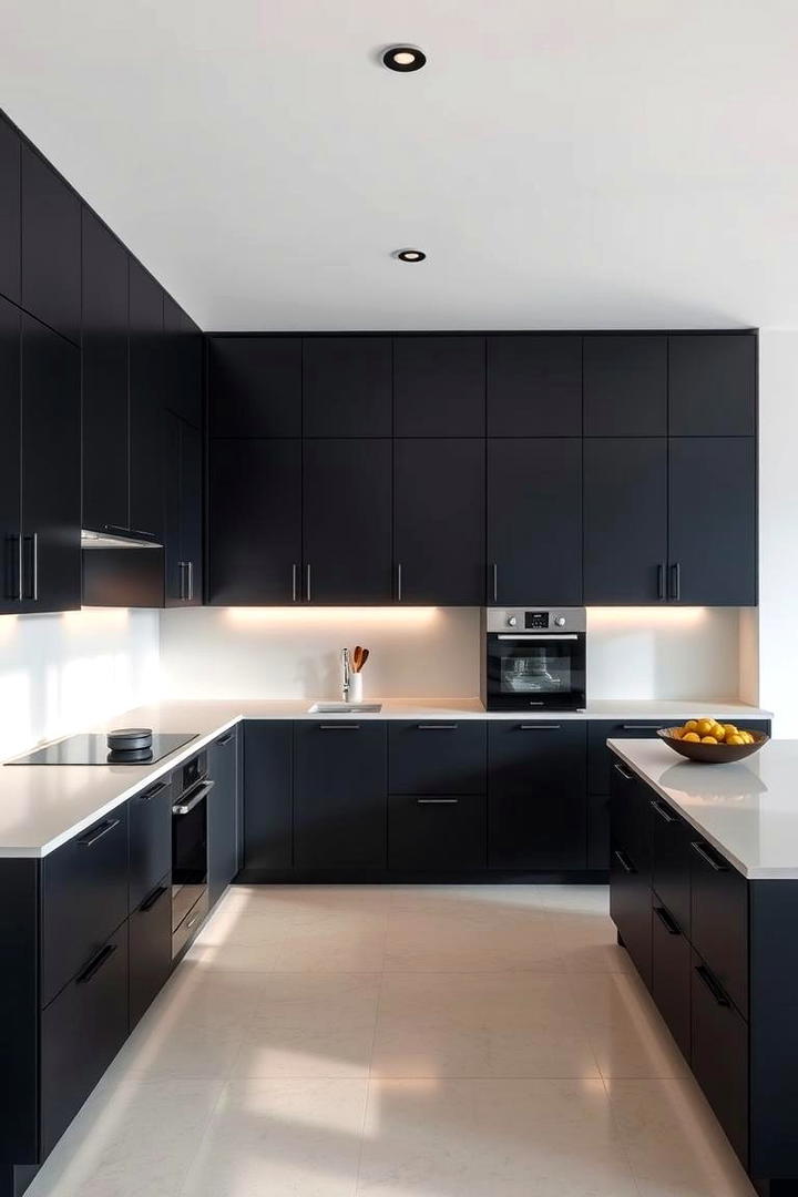 Minimalist Black Handleless Cabinets - 30 Black Kitchen Cabinet Ideas