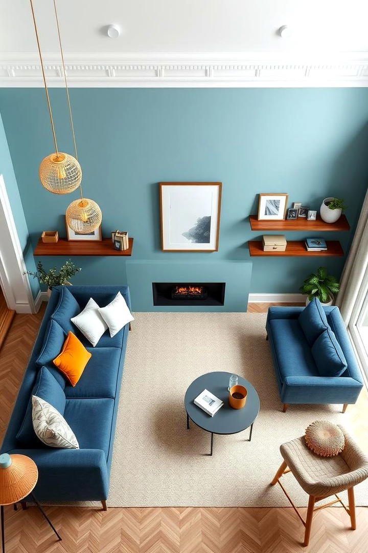 Minimalist Blue Ambience with Gold Accents - 30 Blue and Gold Living Room Ideas