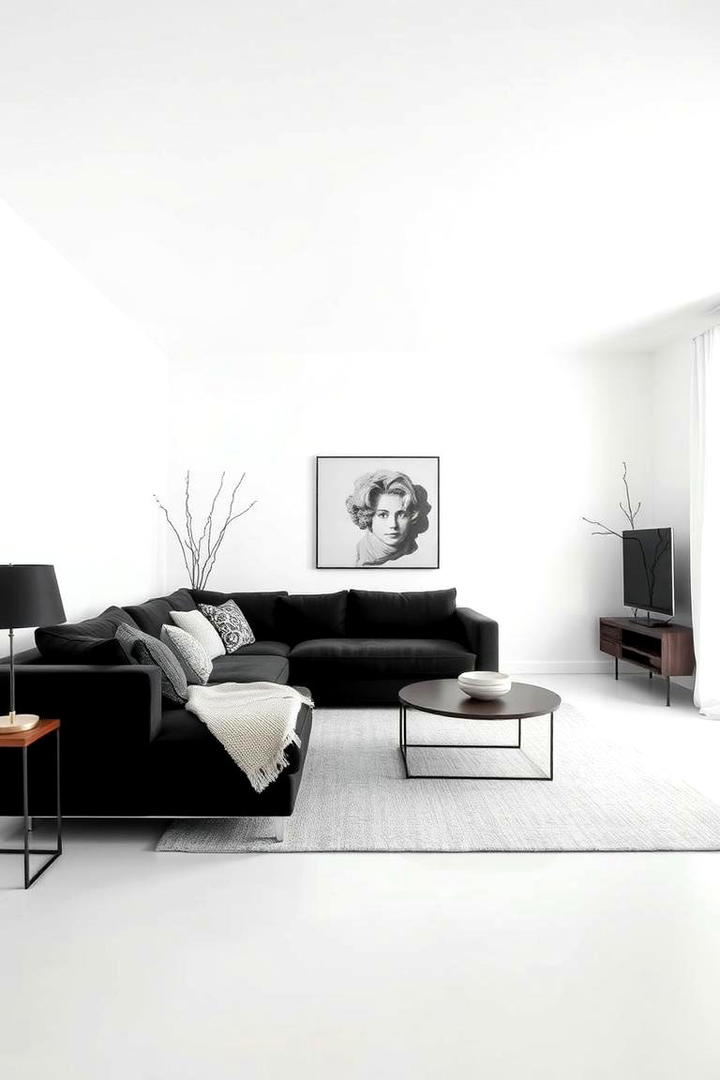 Minimalist Chic with a Black Couch Centerpiece - 21 Black Couch Living Room Ideas