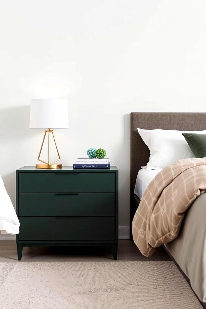 Minimalist Dark Green Nightstands - 21 Dark Green Bedroom Ideas