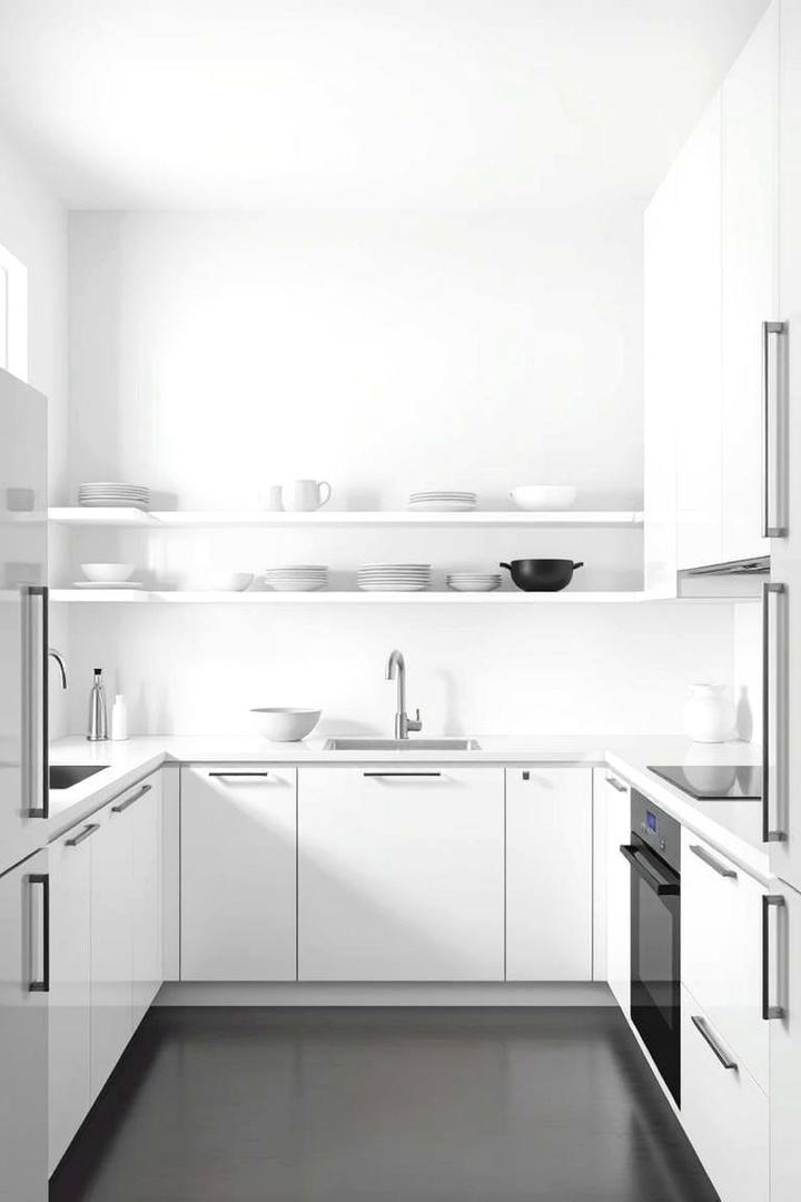 Minimalist Design with Open Shelves - 30 Small White Kitchen Ideas