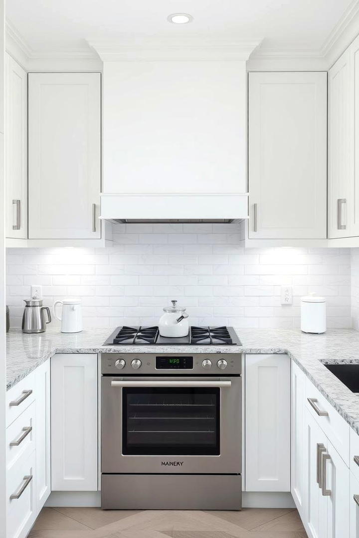 Minimalist White on White - 21 Backsplash Ideas for White Cabinets and Granite Countertops