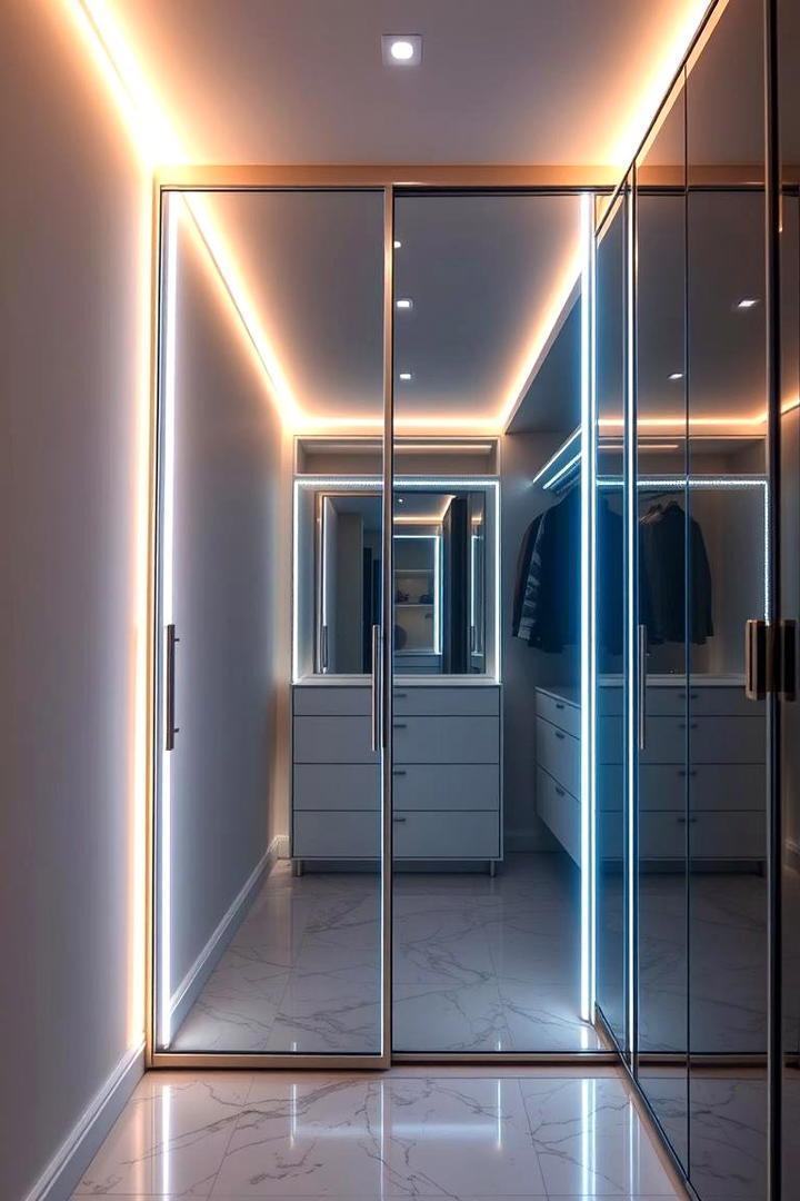 Mirrored Panel Door with LED Lighting - 30 closet door ideas