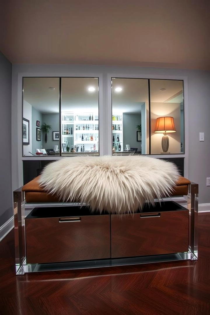 Mirrored Storage Bench - 30 Basement Furniture Ideas