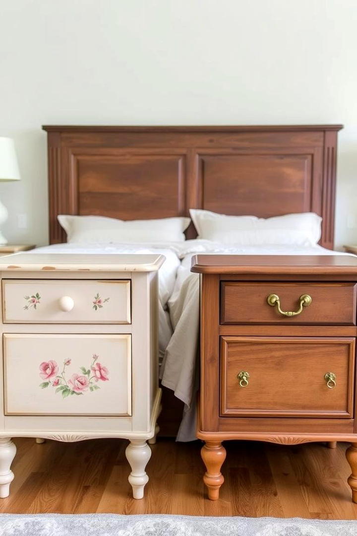 Mismatched Bedside Tables - 30 Shabby Chic Bedroom Ideas