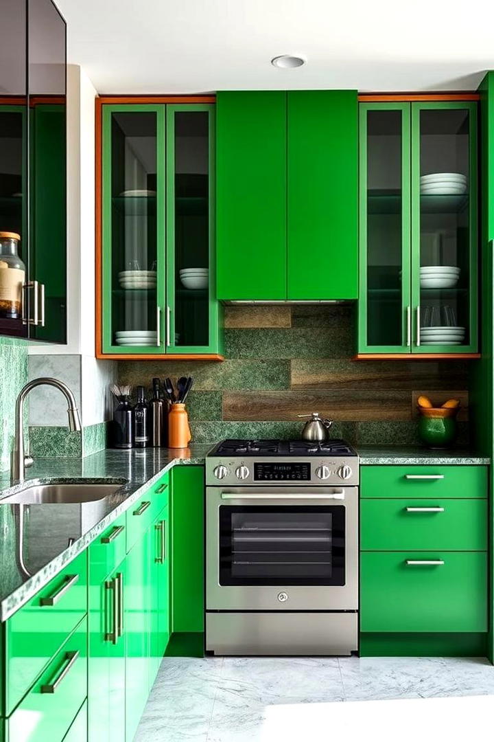 Mixed Material Vibrant Green Cabinets - 21 Green Kitchen Cabinet Ideas