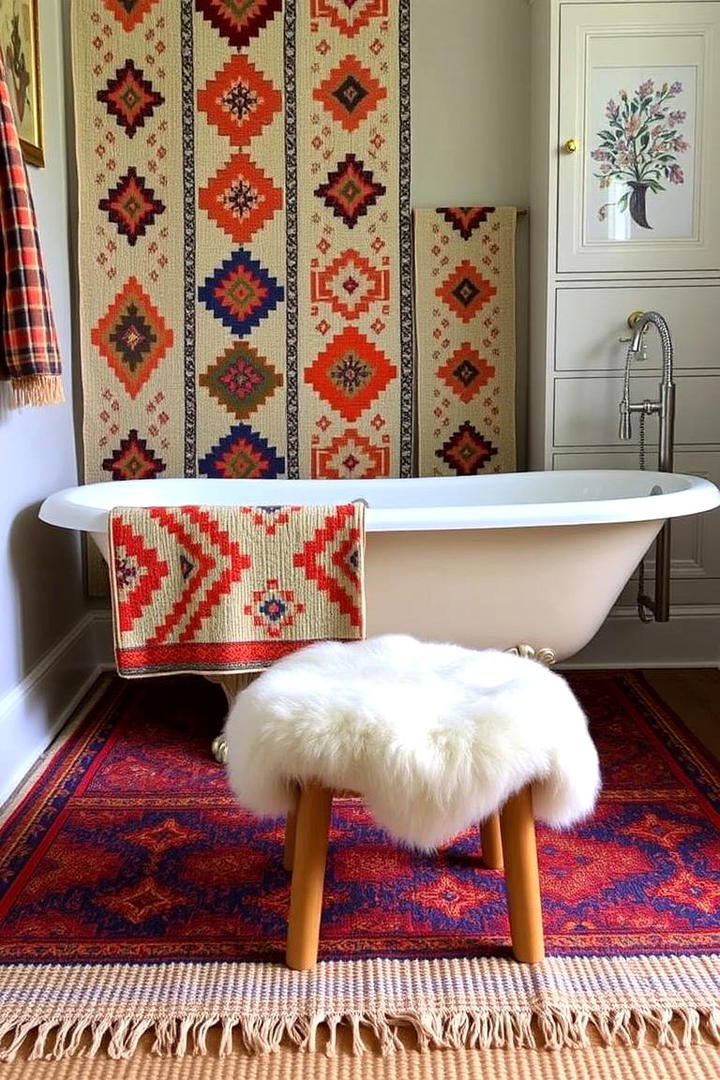 Mixed Pattern Rugs - 30 Boho Bathroom Ideas