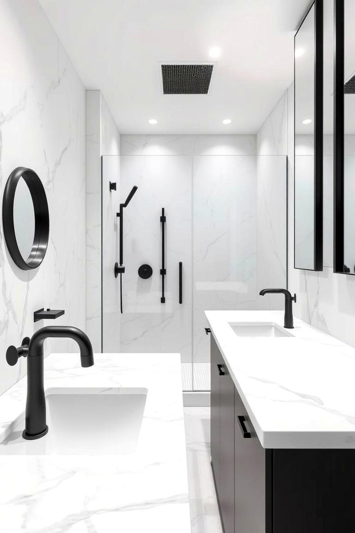 Modern Contrast in Fixtures - 21 Black and White Bathroom Ideas