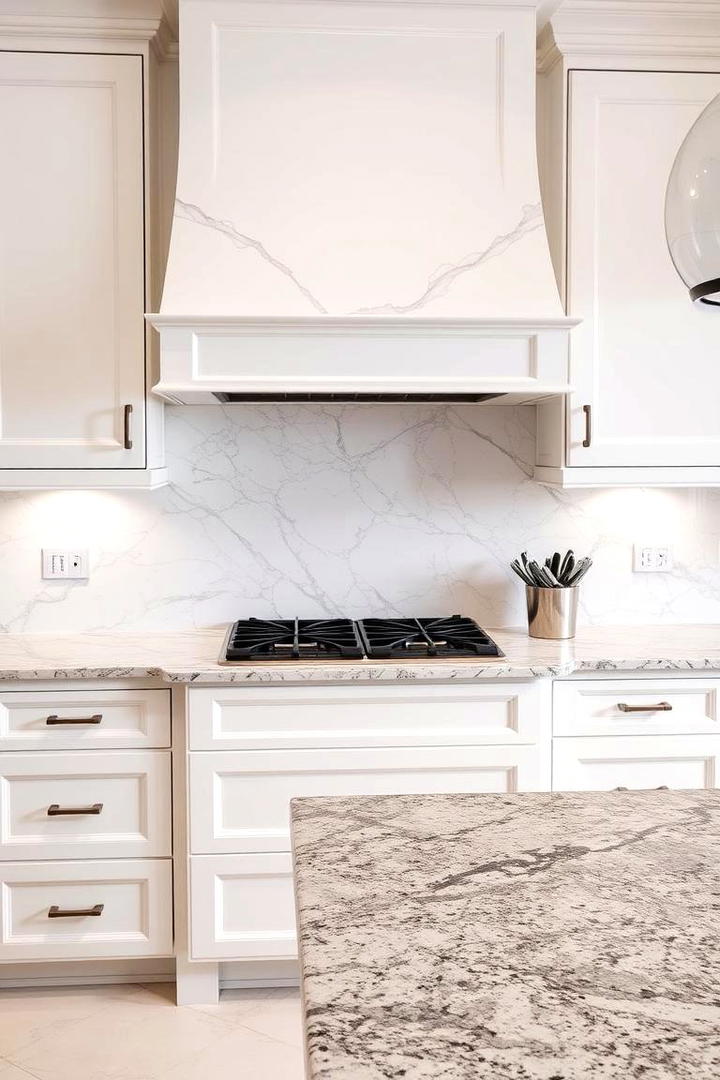 Modern Marble Accent - 21 Backsplash Ideas for White Cabinets and Granite Countertops