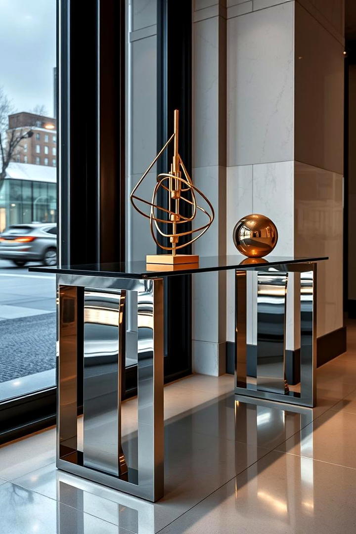 Modern Metallic Accents - 30 Console Table Decor Ideas