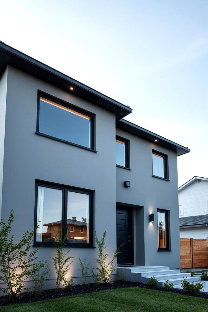 Modern Minimalist Facade - 30 Grey House With Black Trim