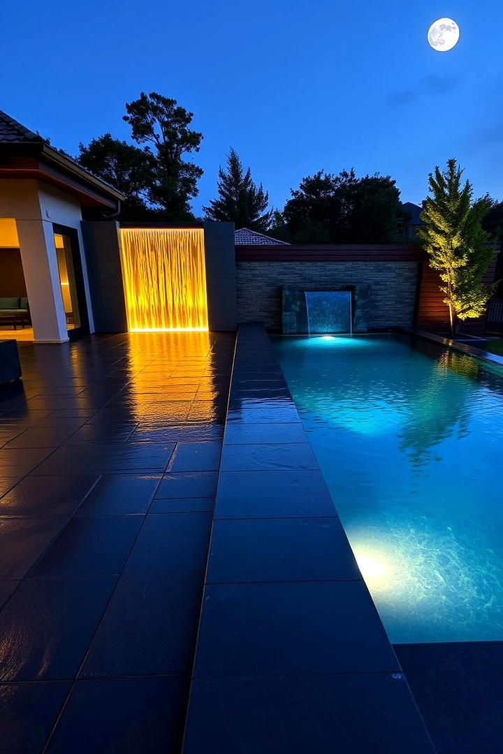 Modern Pool Deck with Water Features - 21 Pool Deck Ideas