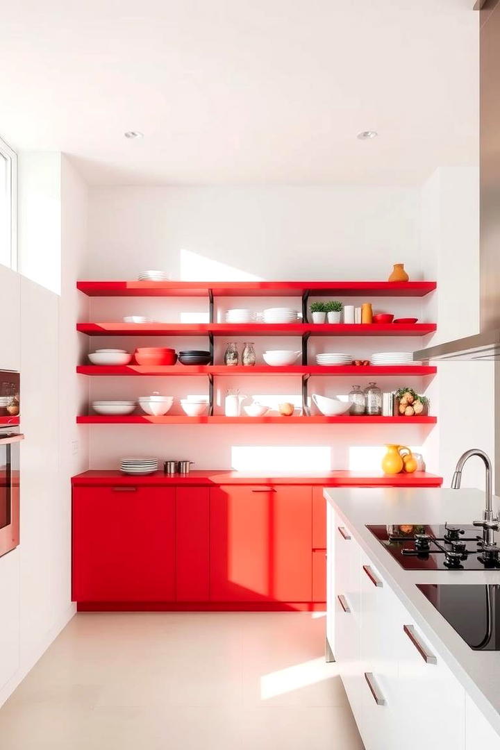 Modern Red Open Shelving - 17 Red Kitchens