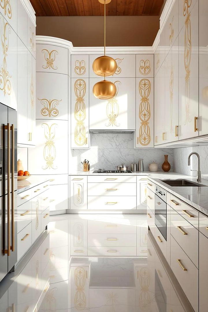 Modern White Cabinets with Gold Hardware - 21 White and Gold Kitchen Ideas