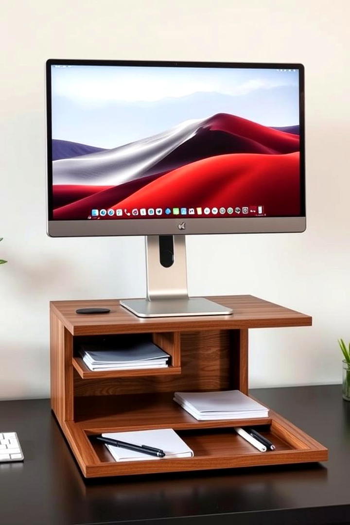 Monitor Stands with Storage - 21 Desk Organization Ideas