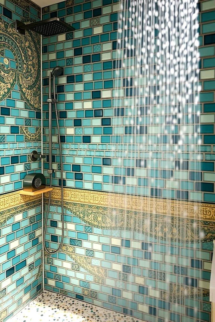 Mosaic Accent Wall - 21 Small Shower Ideas