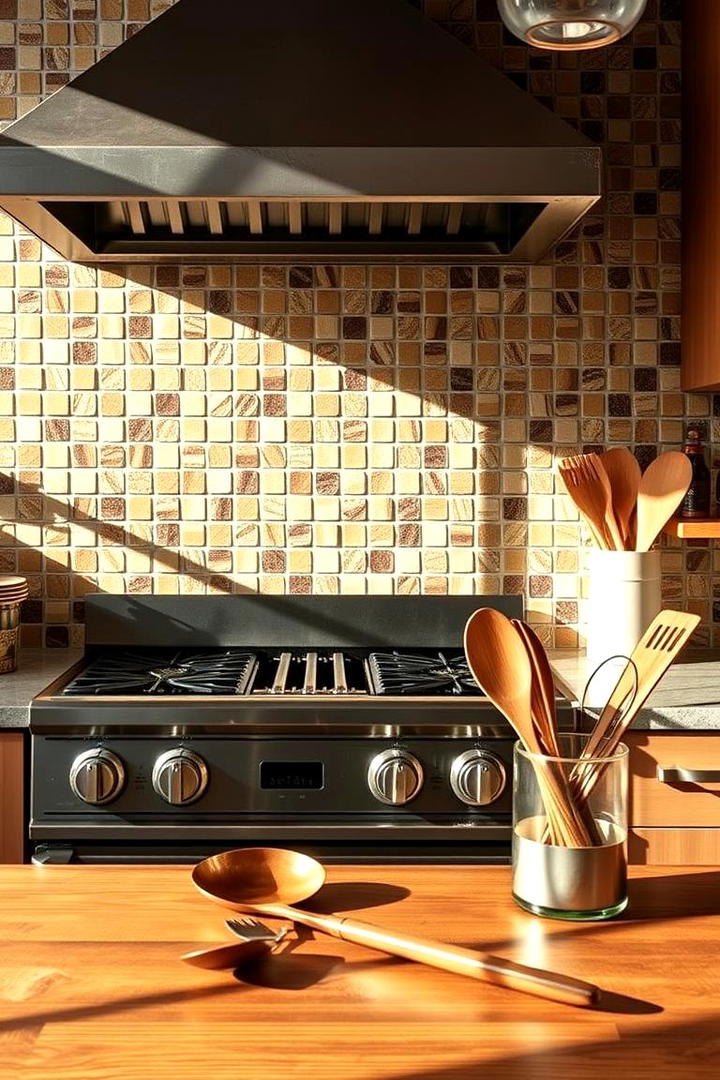 Mosaic Backsplash Accent - 30 Rustic Outdoor Kitchen Ideas