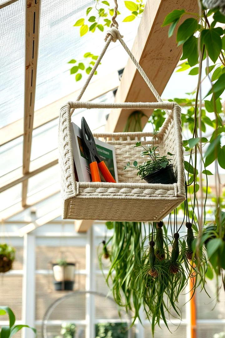 Multi Level Fabric Baskets Shelves - 30 Greenhouse Shelving Ideas