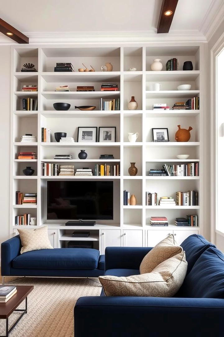 Multi Shelf Display Wall - 30 Living Room Accent Wall Ideas