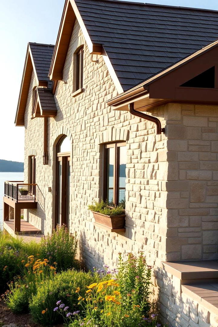 Natural Stone Beige Blend - 30 Lake House Exterior Colors Ideas