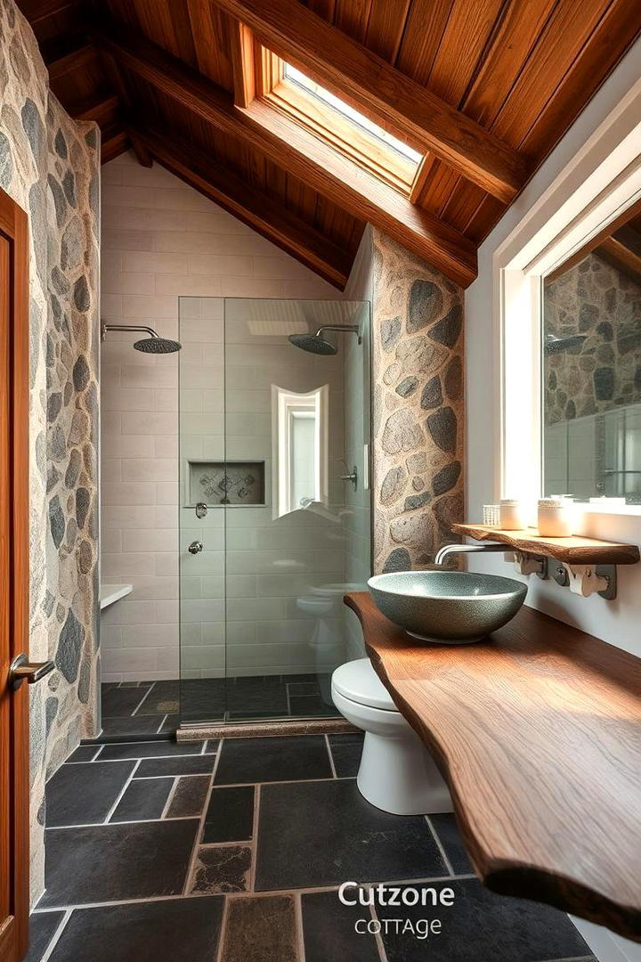 Natural Stone Details - 30 Cottage Bathroom Ideas