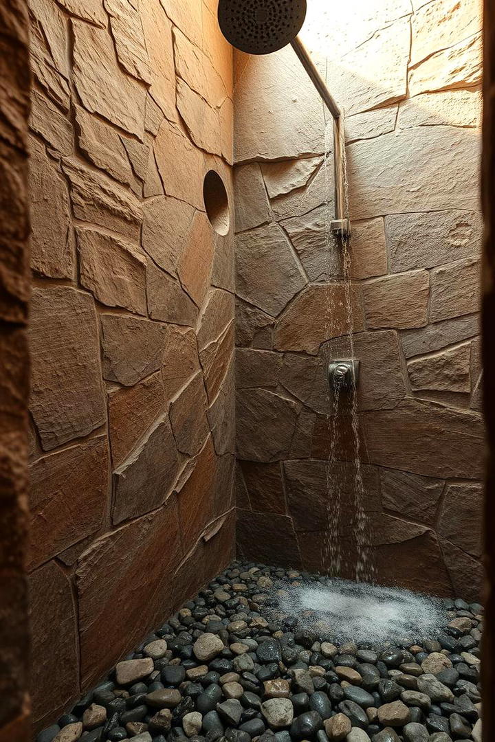 Natural Stone Feature - 30 Half-wall Shower Ideas