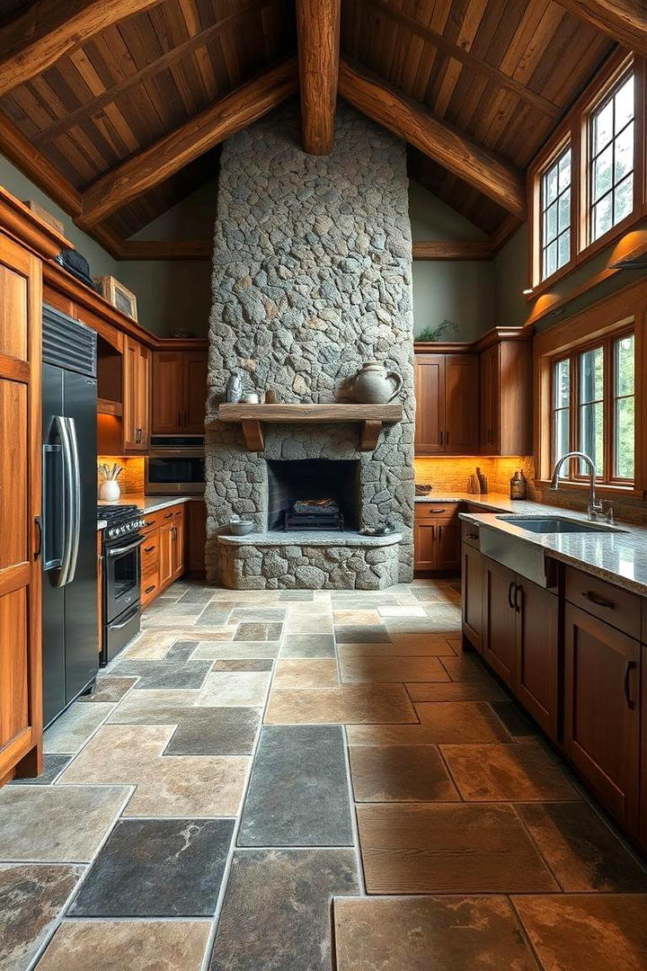 Natural Stone Floor Textures - 30 Cabin Kitchen Ideas