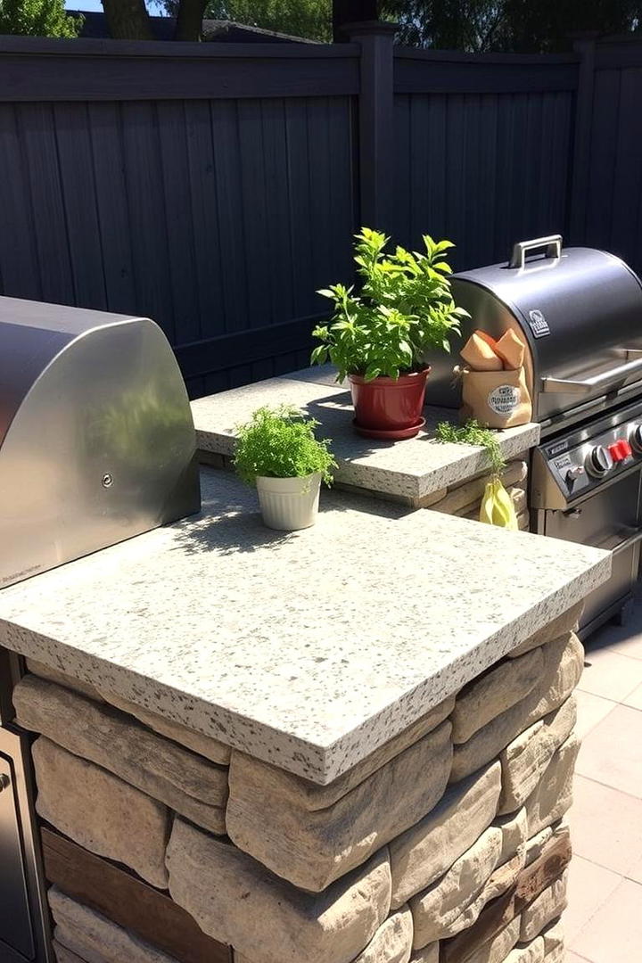 Natural Stone Grill Prep - 30 Rustic Outdoor Kitchen Ideas