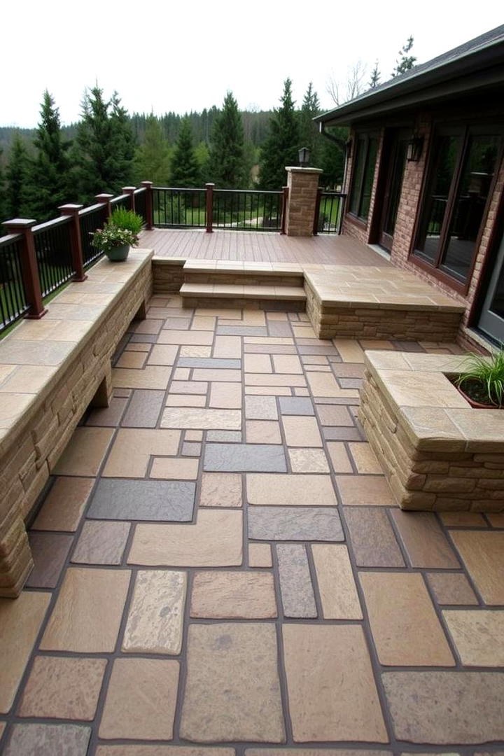 Natural Stone Textured Deck - 21 Above-ground Pool With Deck Ideas