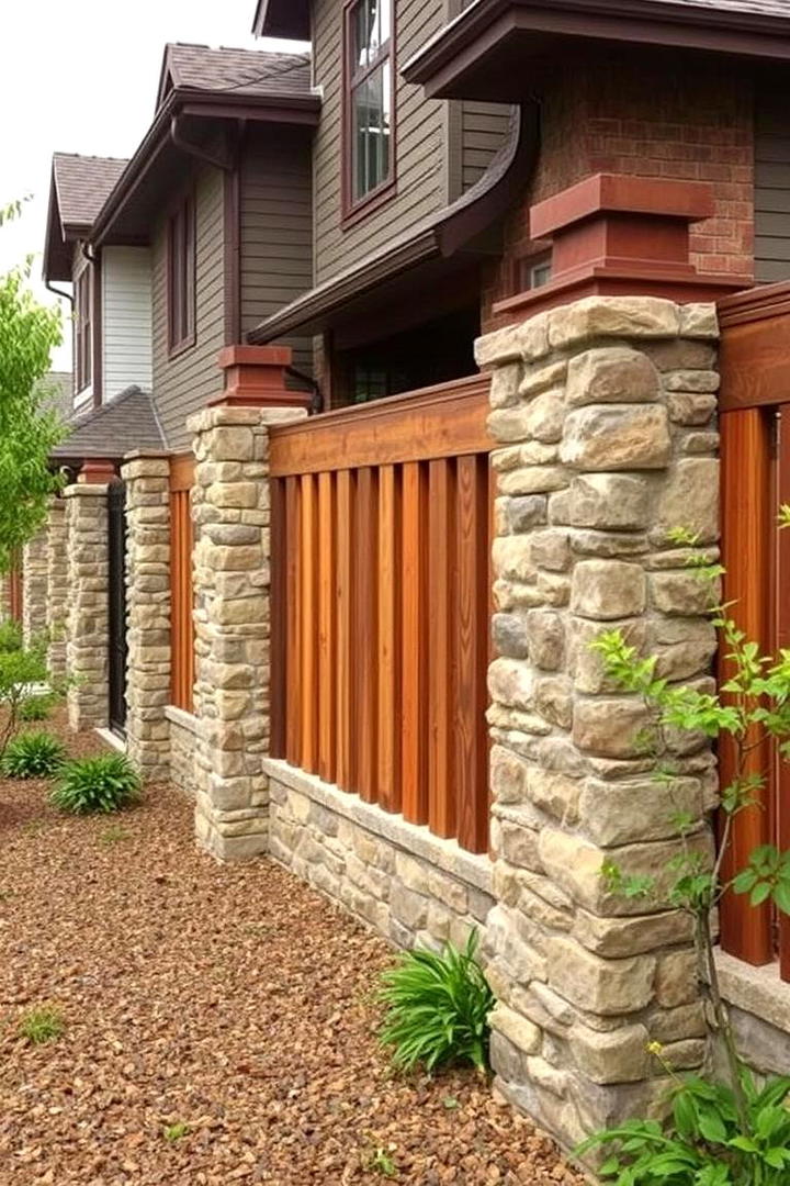 Natural Stone and Wood Fence - 21 Front Yard Fence Ideas