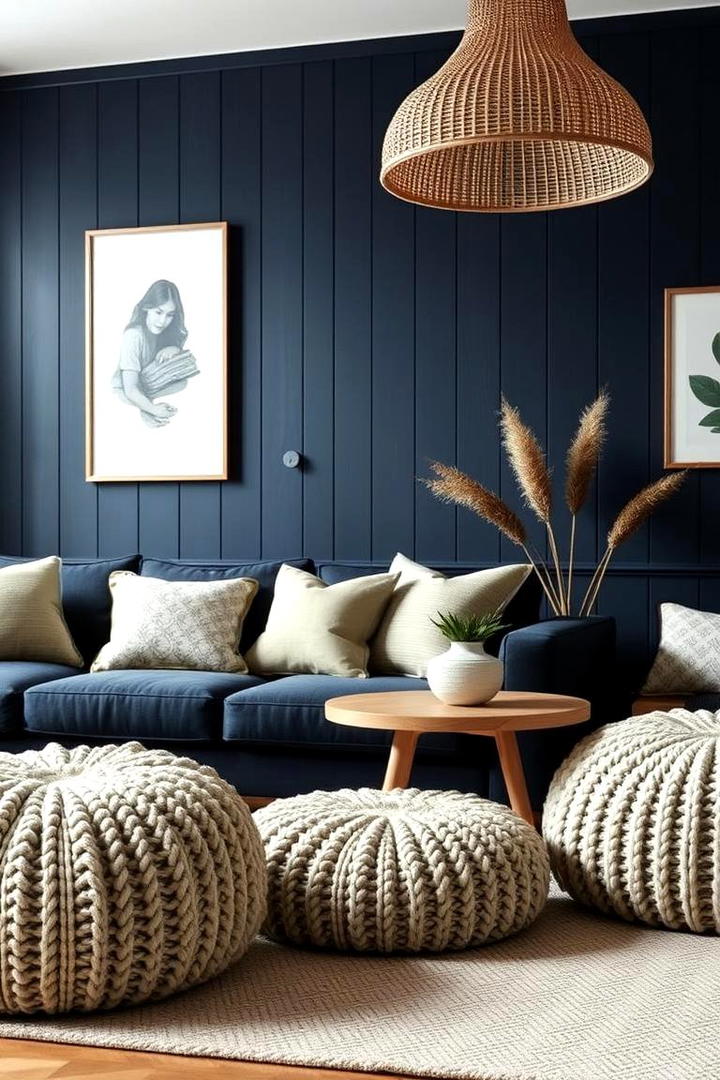 Natural Textures in Navy Blue Rooms - 30 Navy Blue and Grey Living Room Ideas