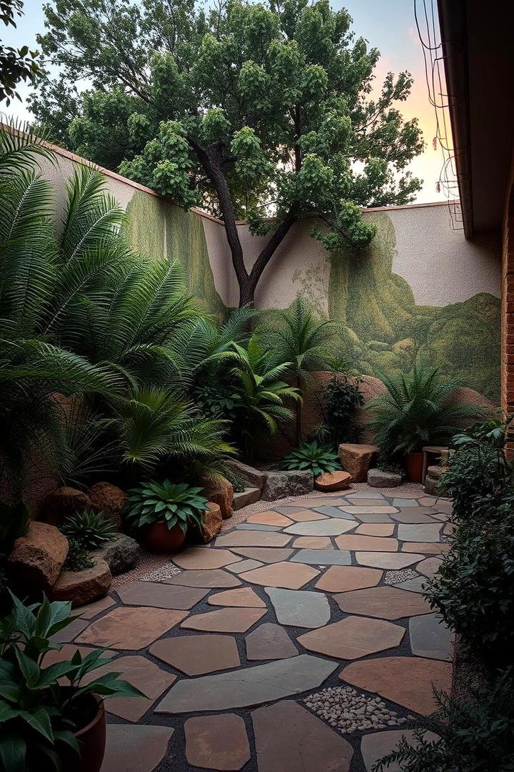 Nature Inspired Mural - 30 Painted Concrete Patio Ideas