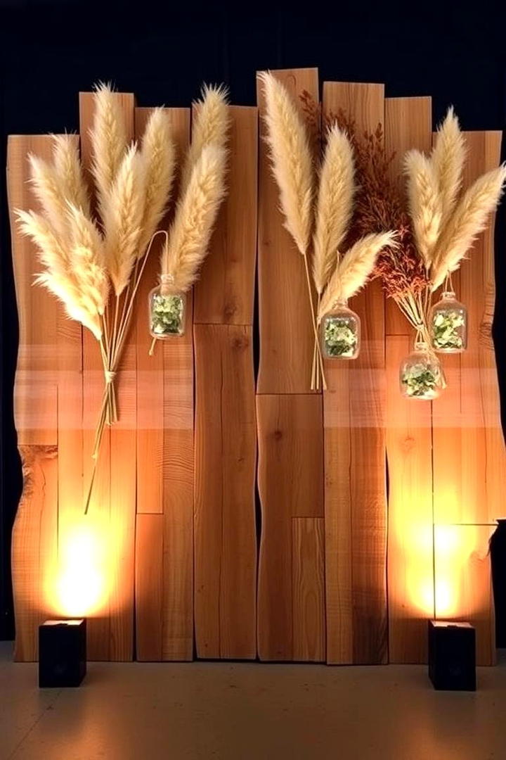 Nature Inspired Wood and Pampas Combos - 30 Pampas Grass Wedding Decor Ideas