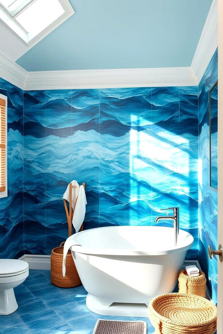 Ocean Inspired Blues - 21 Bathroom Wallpaper Ideas