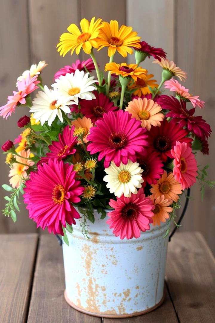 Old Fashioned Pail Filled with Blossoms - 30 Rustic Wedding Centerpieces